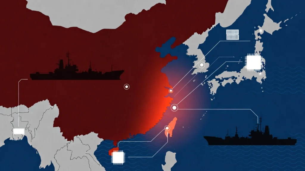 Çin ile Tayvan arasındaki tarihsel ve jeopolitik gerilimi gösteren illüstrasyon.