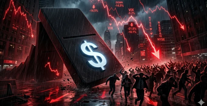 Ekonomik krizin piyasalar ve toplum üzerindeki yıkıcı etkilerini simgeleyen görsel