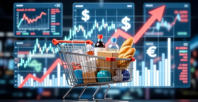 Fiyat artışlarını ve enflasyonun ekonomik etkilerini anlatan grafik temalı görsel.