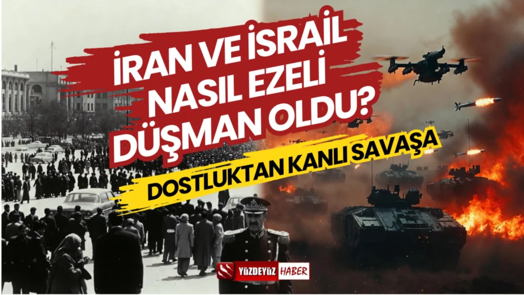 Geçmişten günümüze İran-İsrail düşmanlığının gelişimini ve devrimden savaşa uzanan süreci simgeleyen görsel