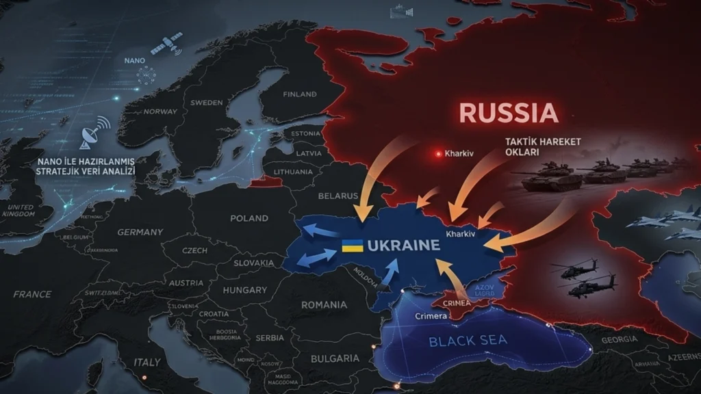Rusya ile Ukrayna arasındaki savaşın jeopolitik nedenlerini gösteren analiz görseli.