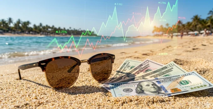 Yaz aylarında dolar kuru ve döviz piyasalarındaki beklentileri temsil eden turizm temalı finansal görsel